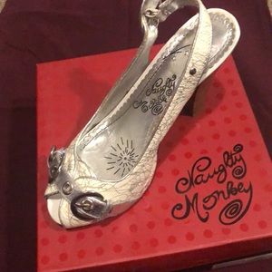Naughty Monkey silver & white heels